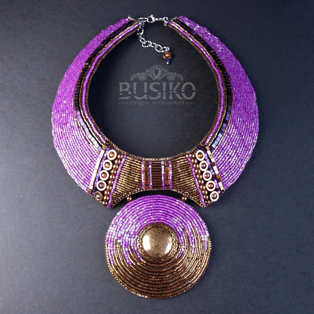 Purple 37 & bronse dubl collar necklace 1