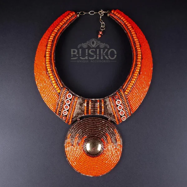 Orange & bronze dubl collar necklace 1